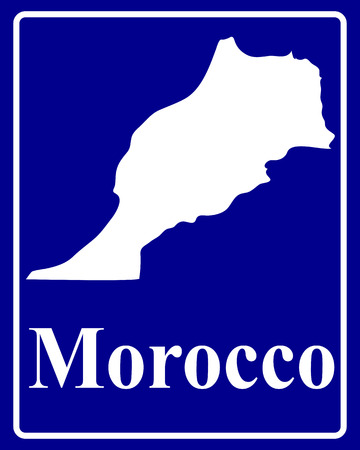 sign as a white silhouette map of Morocco with an inscription on a blue backgroundのイラスト素材