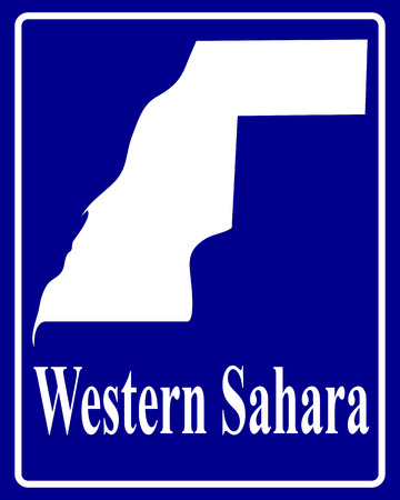 sign as a white silhouette map of Western Sahara with an inscription on a blue backgroundのイラスト素材