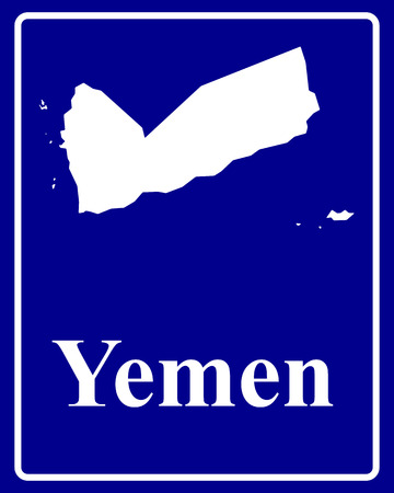 sign as a white silhouette map of Yemen with an inscription on a blue backgroundのイラスト素材