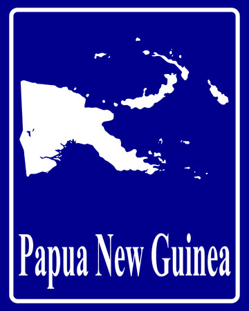 sign as a white silhouette map of Papua New Guinea with an inscription on a blue backgroundのイラスト素材