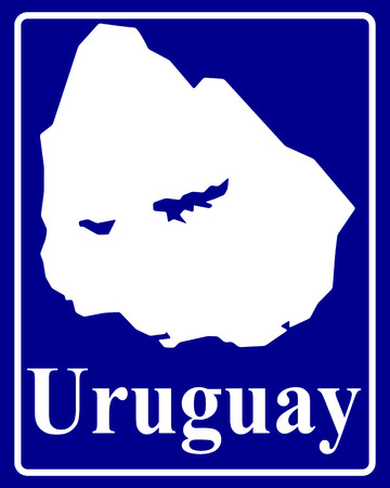 sign as a white silhouette map of Uruguay with an inscription on a blue backgroundのイラスト素材