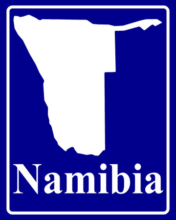 sign as a white silhouette map of Namibia with an inscription on a blue backgroundのイラスト素材