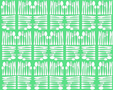 Silhouettes of tablespoons of forks and knives on a green backgroundのイラスト素材