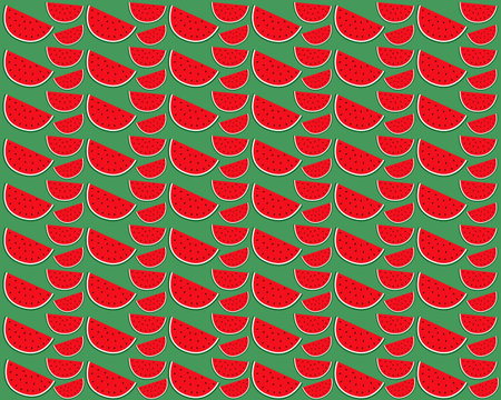 Green background with slices of red watermelon
