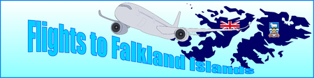 Banner with the inscription Flights to Falkland Islands on a blue backgroundのイラスト素材
