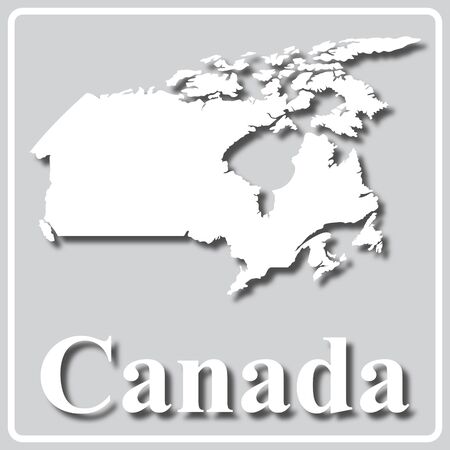 gray square icon with white map silhouette and inscription Canadaのイラスト素材