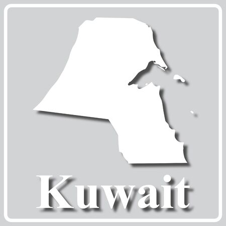 gray square icon with white map silhouette and inscription Kuwaitのイラスト素材