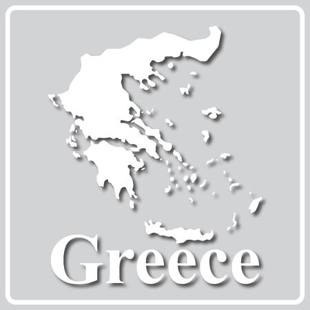 gray square icon with white map silhouette and inscription Greeceのイラスト素材