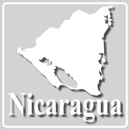 gray square icon with white map silhouette and inscription Nicaraguaのイラスト素材