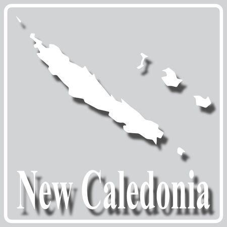 gray square icon with white map silhouette and inscription New Caledoniaのイラスト素材