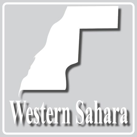 gray square icon with white map silhouette and inscription Western Saharaのイラスト素材