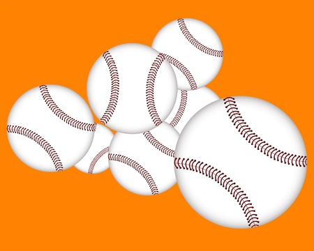 seven baseballs on an orange backgroundのイラスト素材