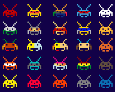 varicoloured space robots on a blue background