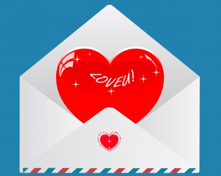 Valentine card in an envelope on a blue backgroundのイラスト素材