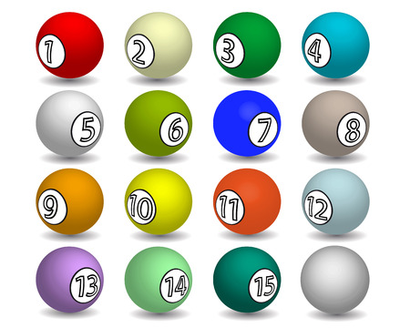 billiard balls of different colors with numbers on white backgroundのイラスト素材