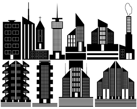 different high-rise town houses on a white backgroundのイラスト素材