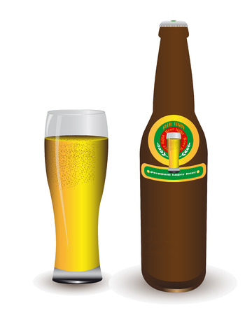 glass of beer with bottle isolated on white backgroundのイラスト素材