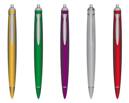 Ball pens of different colors on a white backgroundのイラスト素材
