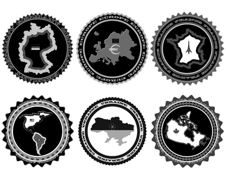 characters and maps from around the world in shades of gray on a white backgroundのイラスト素材