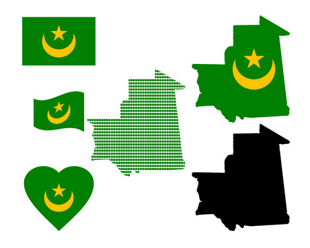 Mauritania map and various kinds of characters on a white backgroundのイラスト素材