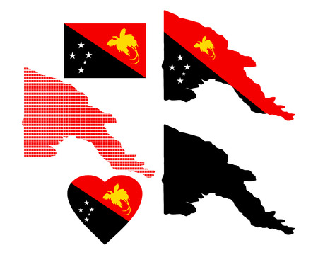 Map of Papua New Guinea and the different types of characters on a white backgroundのイラスト素材