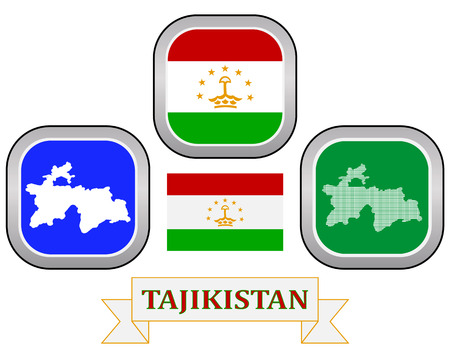 map button flag and symbol of Tajikistan on a white backgroundのイラスト素材