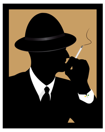 thinking man in a hat smoking a cigaretteのイラスト素材