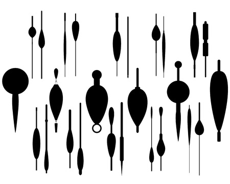 various floats for fishing rods and fishing on a white backgroundのイラスト素材