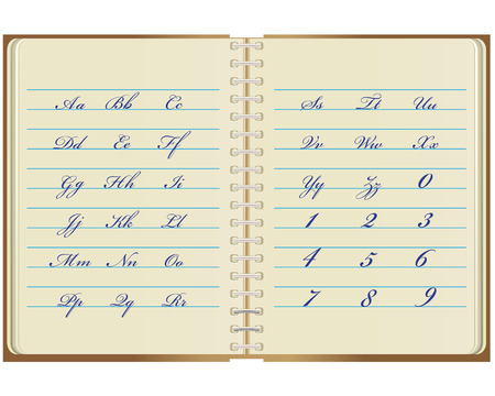 notebook with written letters of the English alphabet and numbersのイラスト素材