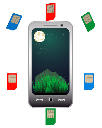 different mobile phone sim cards of different colorsのイラスト素材