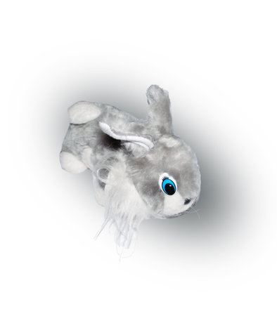 soft toy hare with shadow on a white backgroundの写真素材