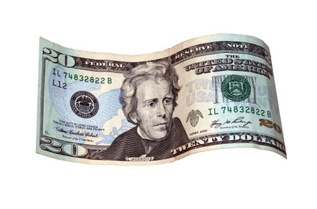 lying twenty American dollars on a light background