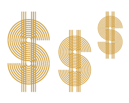 three yellow by lines dollar symbol on a white backgroundのイラスト素材