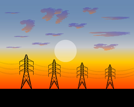 electric iron poles strained with wiresのイラスト素材