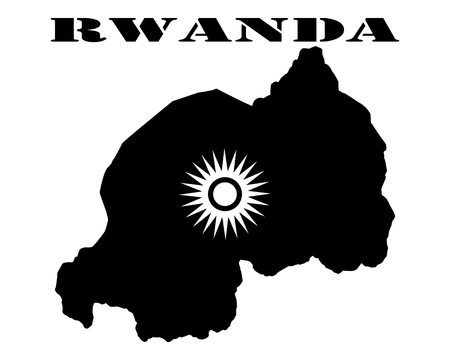 Black silhouette of the map and the white silhouette of the Isle of  Rwanda  symbolのイラスト素材