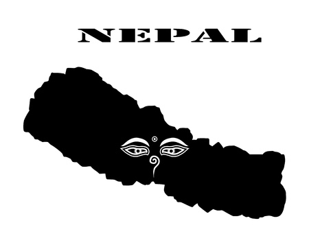 Black silhouette of the map and the white silhouette of the Isle of Nepal symbolのイラスト素材