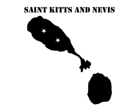 Black silhouette of the map and the white silhouette of the Isle of  Saint Kitts and Nevis  symbolのイラスト素材