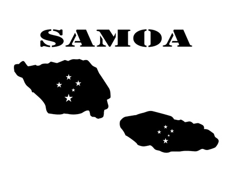 Black silhouette of the map and the white silhouette of the Isle of  Samoa symbolのイラスト素材