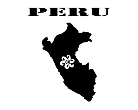 Black silhouette of the map and the white silhouette of the Isle of  Peru symbolのイラスト素材