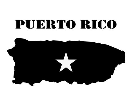Black silhouette of the map and the white silhouette of the Isle of  Puerto Rico symbolのイラスト素材
