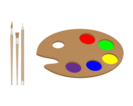palette for the artist two brushes and a pencil for drawingのイラスト素材