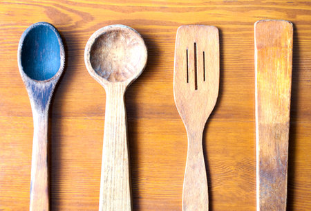 old wooden accessories for the kitchen and cooking