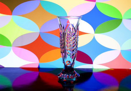 vase for flowers from glass on a background of patternsの写真素材