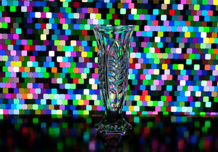 glass transparent vase on a background of different colors of squaresの写真素材