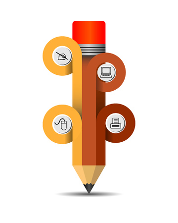 Pencil with different signs in circles on a white backgroundのイラスト素材