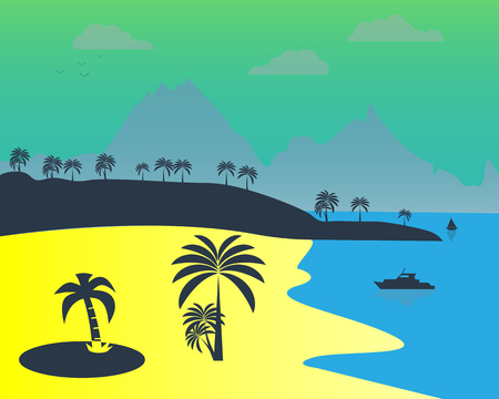 southern summer beach against the backdrop of the palm trees of sand and waterのイラスト素材