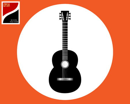 silhouette of a black guitar in a circle without a backgroundのイラスト素材