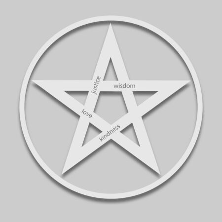 five-pointed star in a light style with a shadow and inscriptions on a gray backgroundのイラスト素材