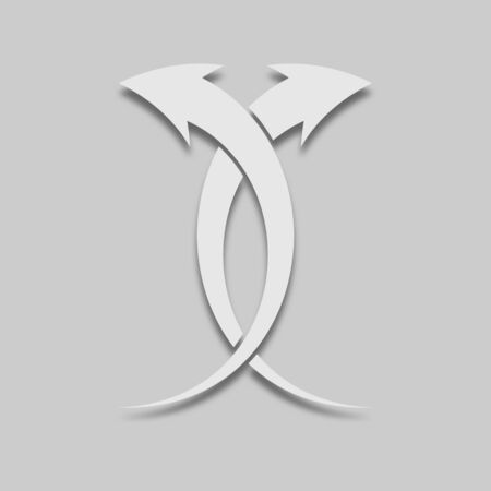 two arrows in bright colors with a shadow on a gray backgroundのイラスト素材