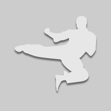 Karate in the jump in bright colors in bright colors with a shadow on a gray backgroundのイラスト素材